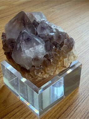 Natural Smoky Amethyst Quartz Crystal Cluster on 2” x 2” Acrylic Display